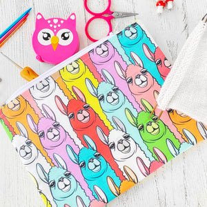 Rainbow Llama Zippered Pouch or Notions Bag