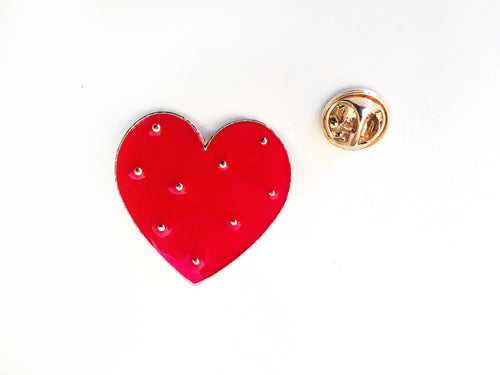 front view of red enamel heart pin 