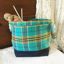 Fall Blue Plaid Drawstring Project Bag - Precious Knits Shop