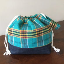 Fall Blue Plaid Drawstring Project Bag - Precious Knits Shop