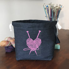 Knit Heart Drawstring Project Bag