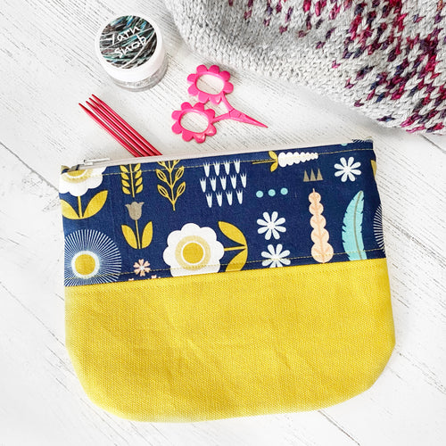 Navy & Gold Scandinavian Print Zippered Pouch - Precious Knits Shop