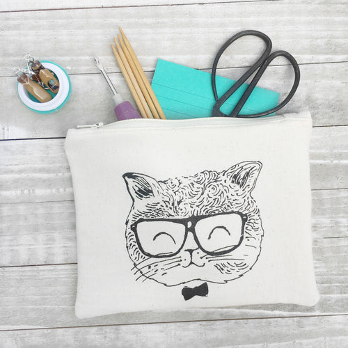 Nerdy Cat Zippered Pouch - Precious Knits Shop