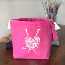 Knit Heart Drawstring Project Bag