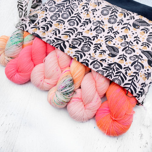Black Birds Jumper Drawstring Project Bag - Precious Knits Shop