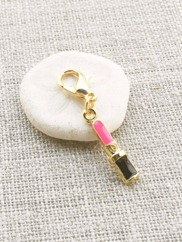 gold toned enamel pink lipstick removable crochet markers