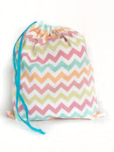 Colorful cotton chevron drawstring project bag for knitting and crochet