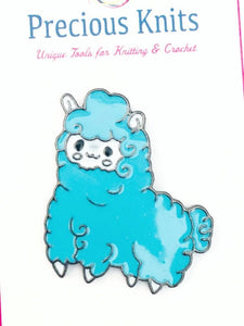 fluffy blue sheep enamel pin with dark silver toned back