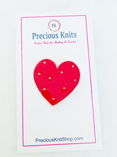 Red Enamel Heart Pin with Gold Toned Polka Dots - Precious Knits Shop