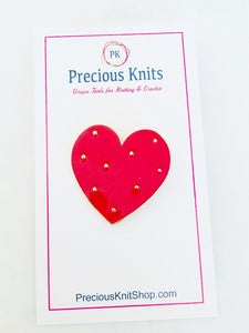 Red Enamel Heart Pin with Gold Toned Polka Dots