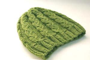flat view of unisex cable knit hat pattern