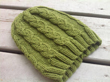 unisex green cable knit hat knitting pattern